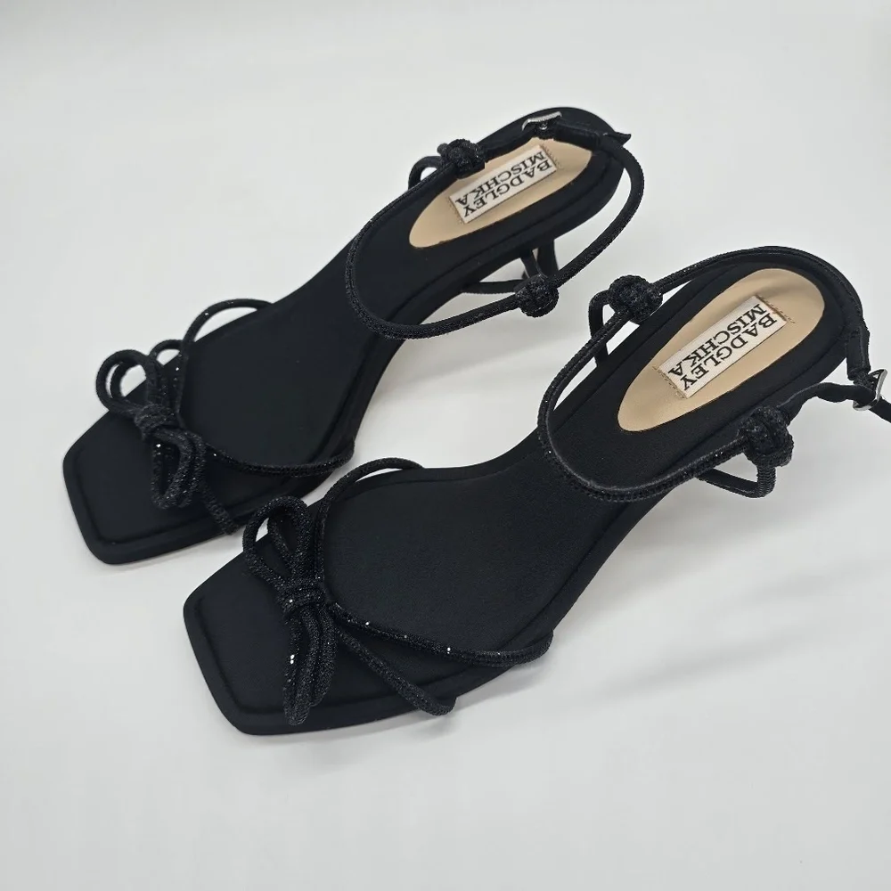 Badgley Mischka Crystal Bow Kitten Heel Sandals Black 10